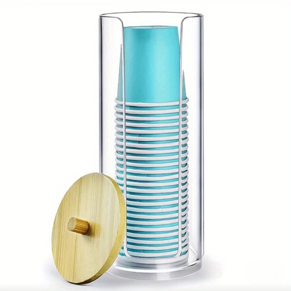 Clear Cup/Cotton Pad  Holder with Bamboo Lid